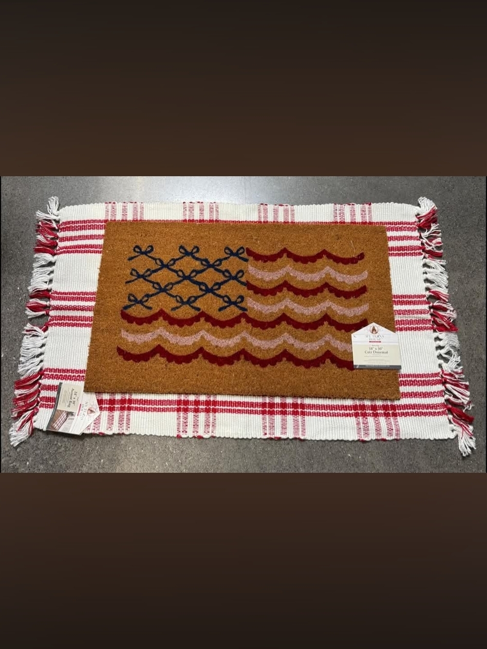 Patriotic Wave Coir Doormat with Red & Navy Design - Unbranded